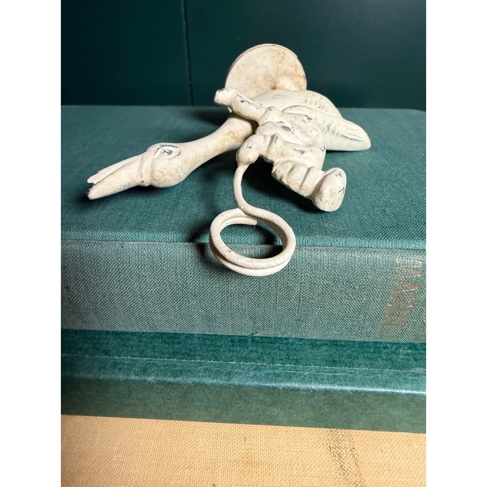 Vtg Farmhouse Cast Iron Goose & Rider Ring Loop Paperweight Decor - Picture 7 of 11